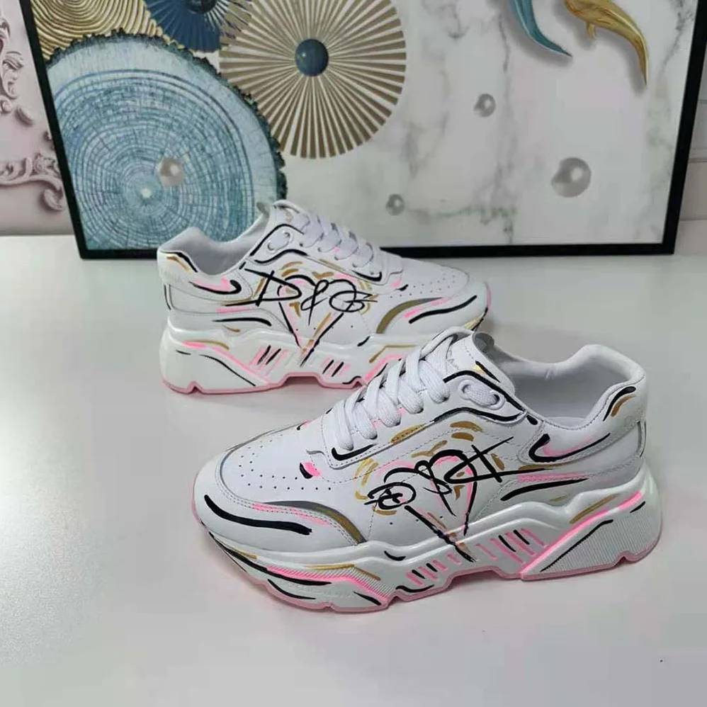 Dolce Gabbana D&G Hand-painted Calfskin Nappa Daymaster Sneakers for Women Dolce Gabbana D&G Hand-painted Calfskin Nappa Daymaster Sneakers for Women