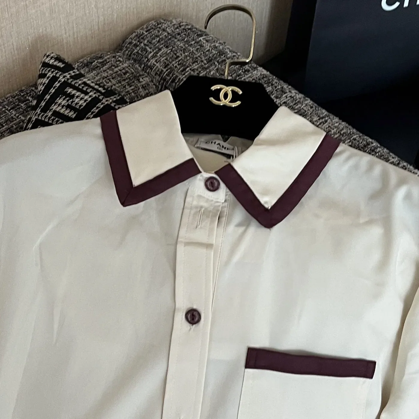 Chanel Button in Down Blouse White