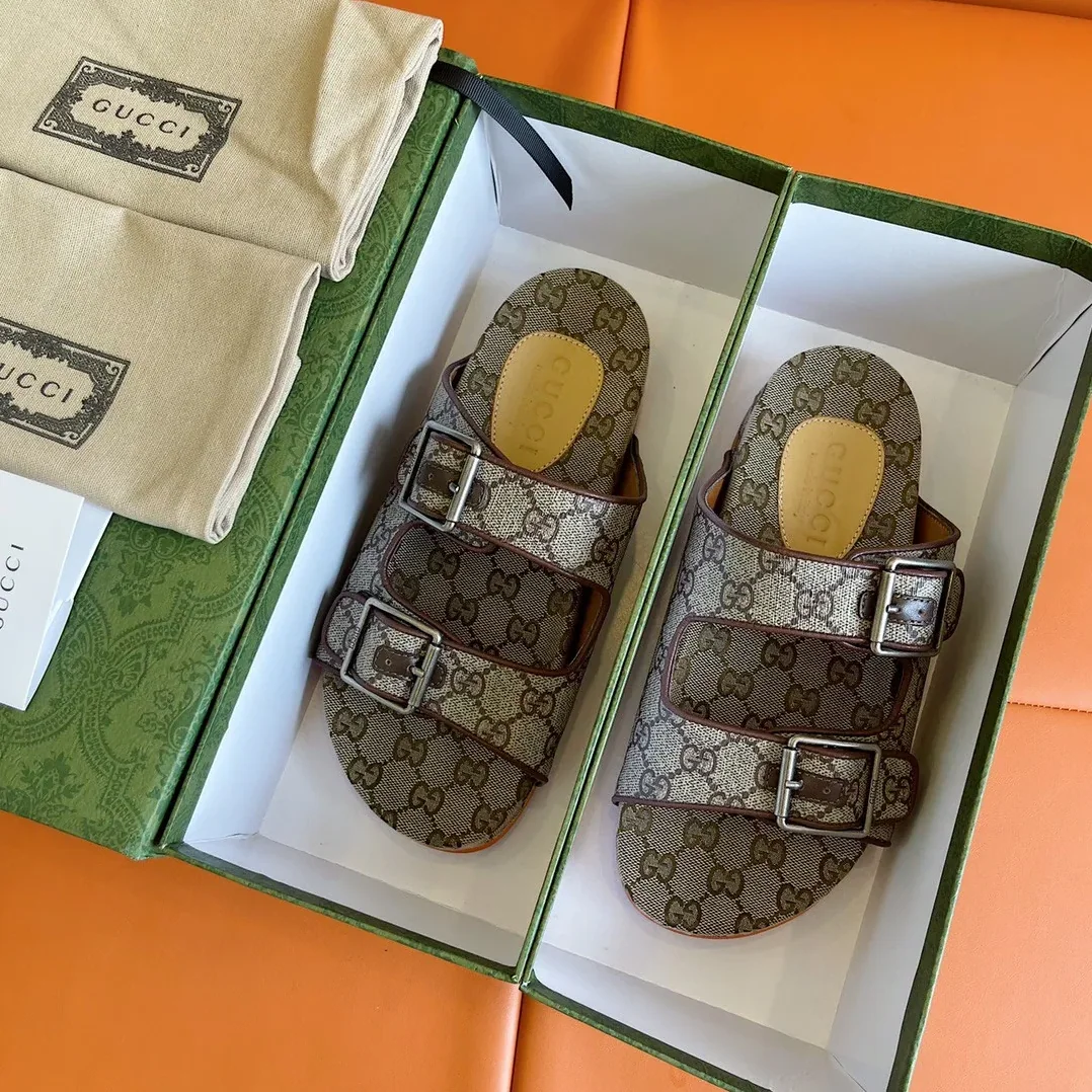 Gucci Slide Sandal With Straps Gray Orange 2HK60