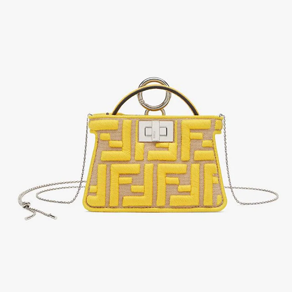 Fendi Nano Peekaboo Charm Gray FF Canvas Charm for Women in Yellow Fendi Nano Peekaboo Charm Gray FF Canvas Charm for Women in Yellow