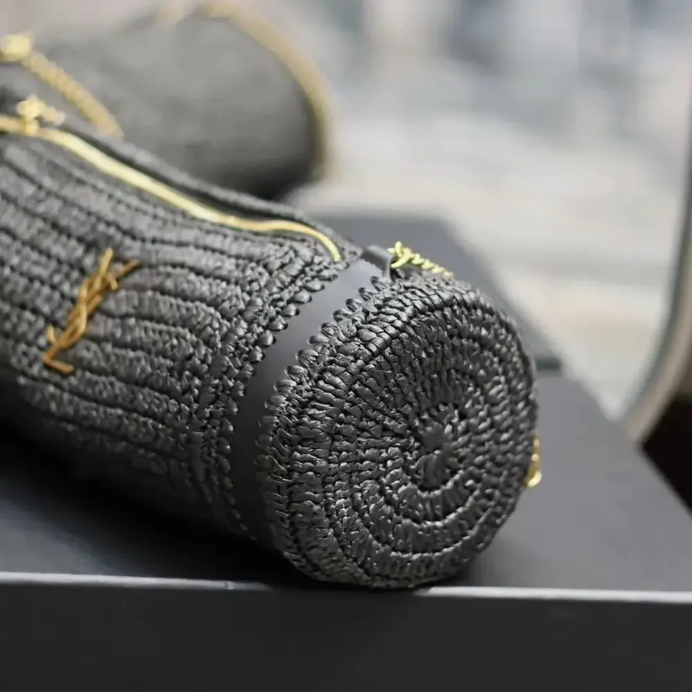 Saint Laurent YSL Cassandre Small Cylinder Bag in Raffia and Vegetable for Women in tanned Leather Saint Laurent YSL Cassandre Small Cylinder Bag in Raffia and Vegetable for Women in tanned Leather