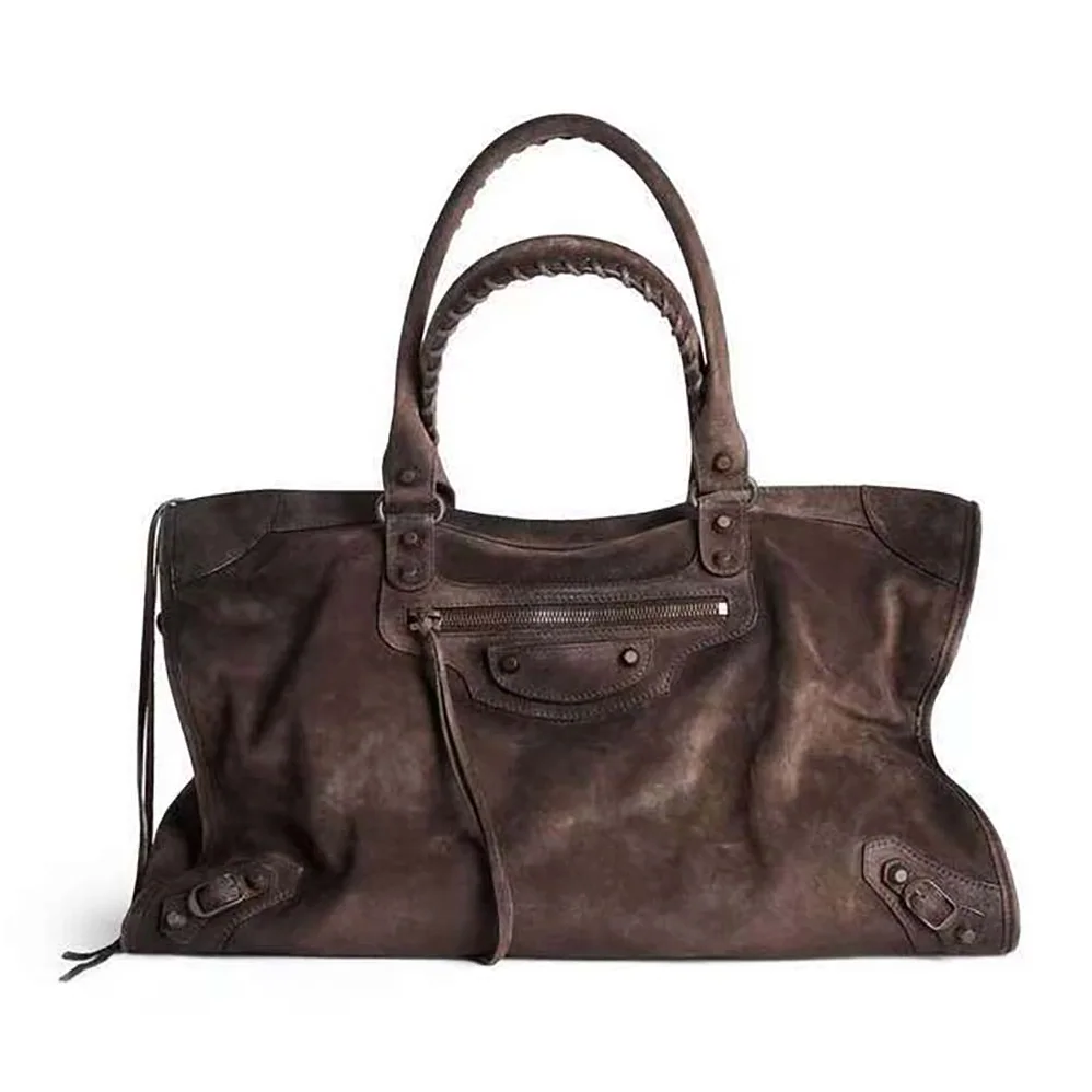 Balenciaga Le City Bag Large in Light Espresso Waxed Suede Calfskin for Unisex