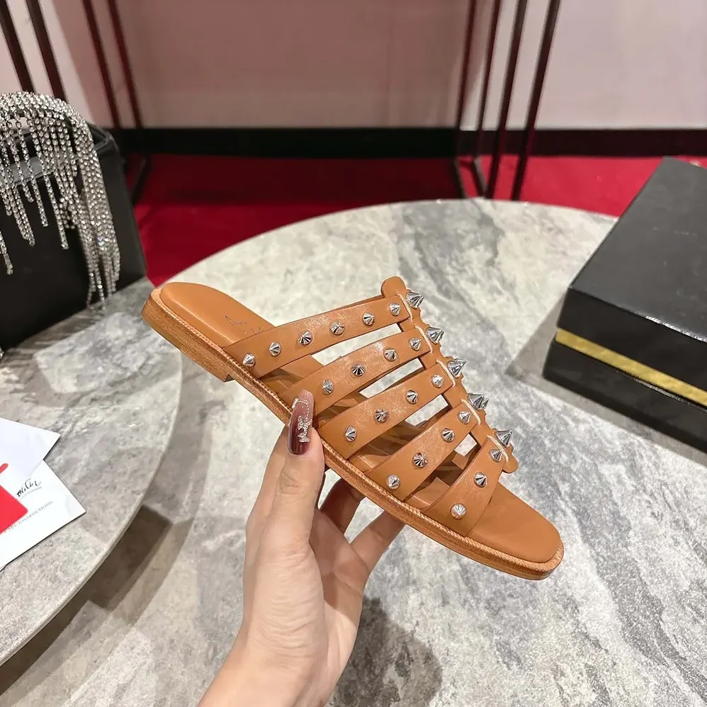 Christian Louboutin Charja Mules Waxed Calf Leather for Women in Brown Christian Louboutin Charja Mules Waxed Calf Leather for Women in Brown
