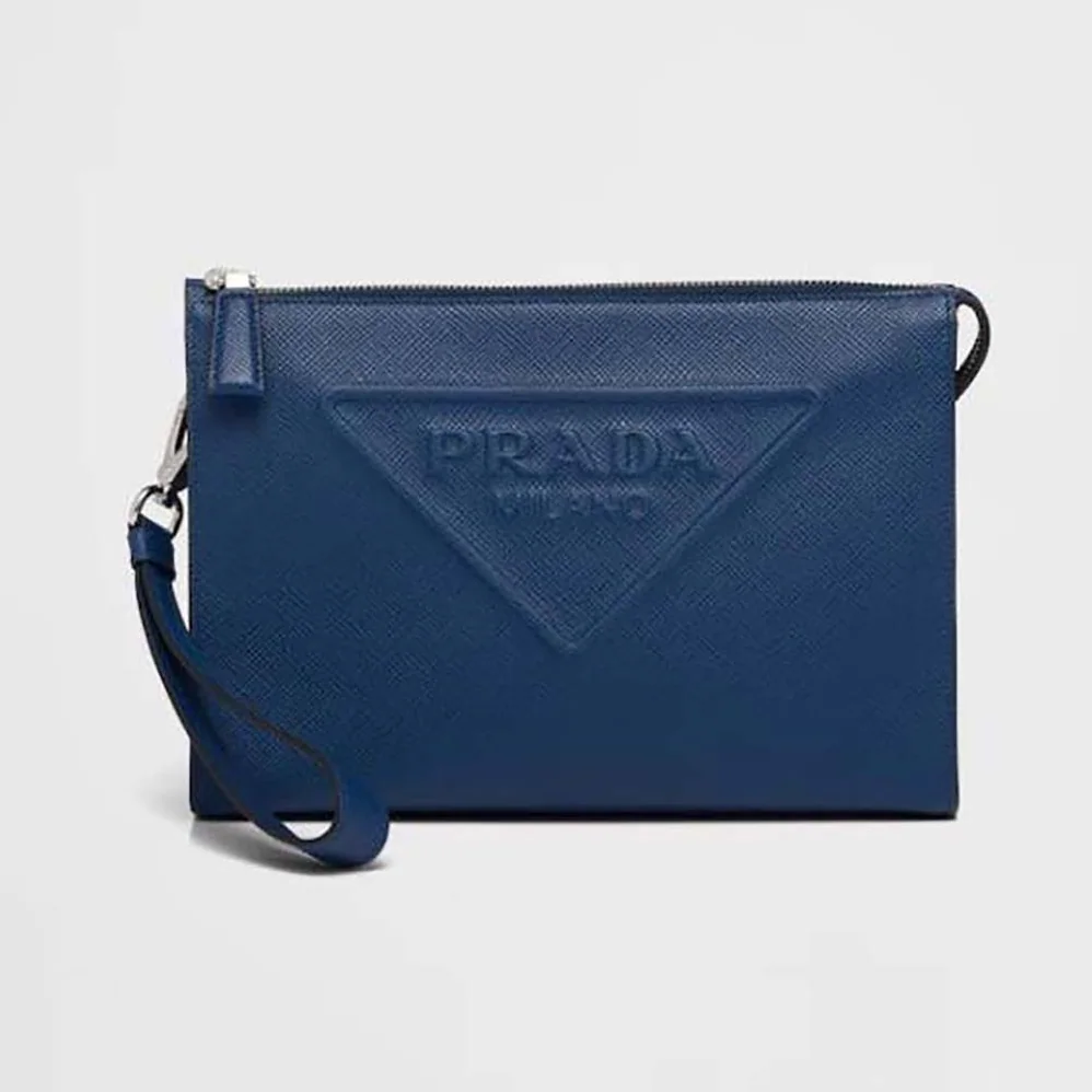 Prada Saffiano Leather Pouch for Men in Navy