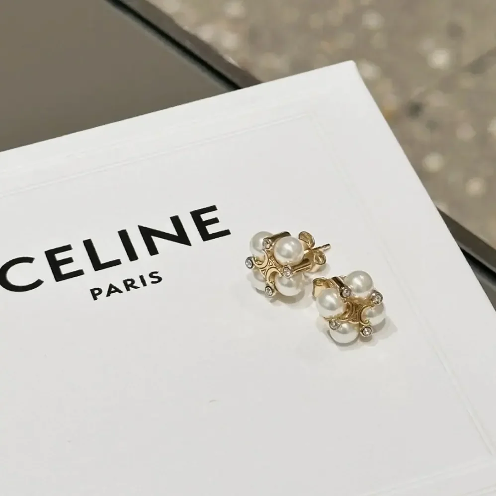 Celine Les Perles Celine Studs in Strass esin Pearls and Brass with Gold Finish for Women