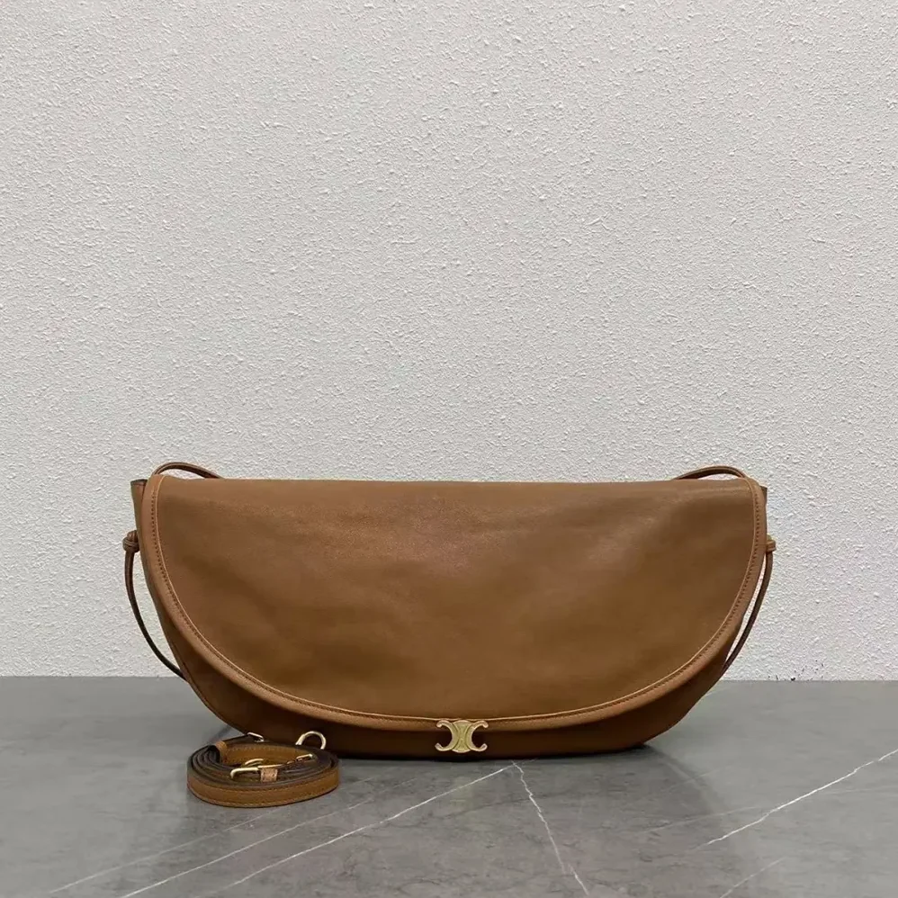 Celine Halfmoon Soft Triomphe Bag in Supple Shiny Lambskin for Women in Brown Celine Halfmoon Soft Triomphe Bag in Supple Shiny Lambskin for Women in Brown