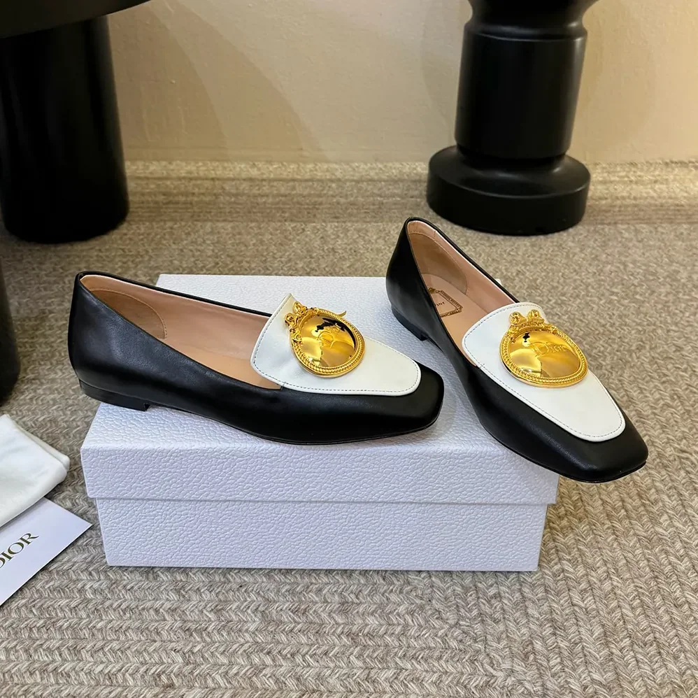 Dior Médaillon Loafer Black and White Lambskin for Women Dior Médaillon Loafer Black and White Lambskin for Women