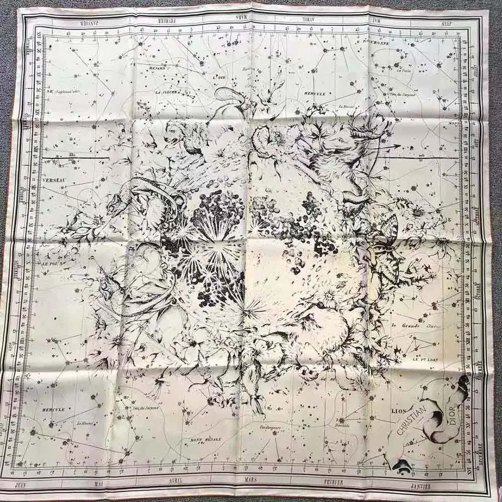 Dior Zodiac Square Scarf White and Black Silk Twill for Women
