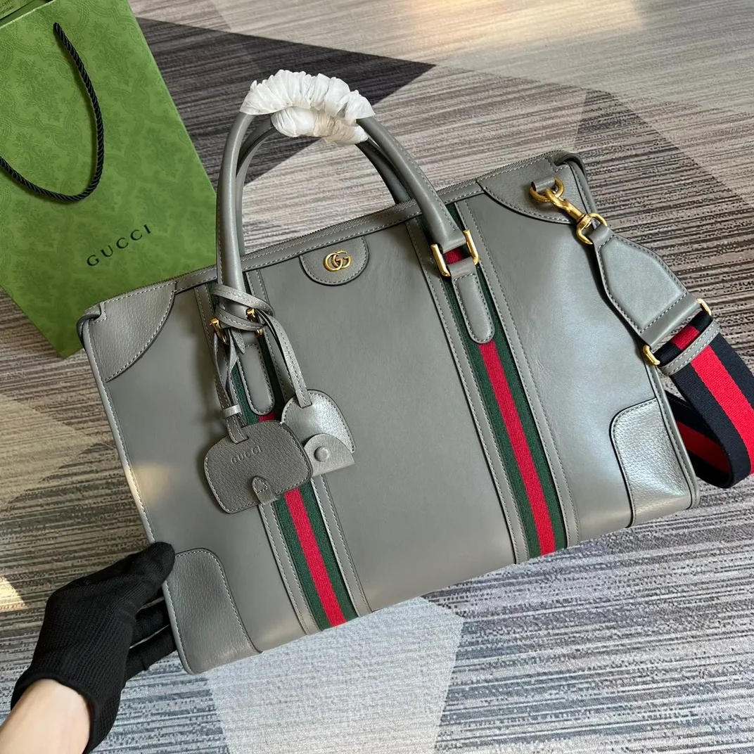 Large Bauletto Top Handle Bag With Double G Grey in Brown / Large Bauletto Top Handle Bag With Double G Grey in Brown /