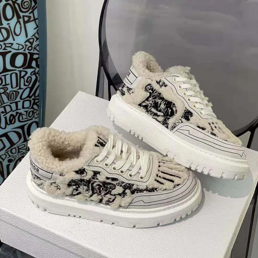 Dior Addict Sneaker Blue Toile de Jouy Embroidered Natural Shearling for Women