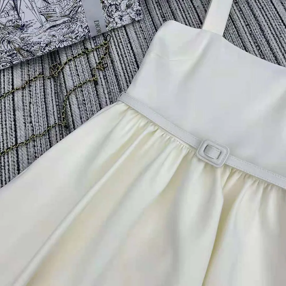 Dior Mid-length Belted Dress Ecru Wool and Silk Shantung for Women Dior Mid-length Belted Dress Ecru Wool and Silk Shantung for Women
