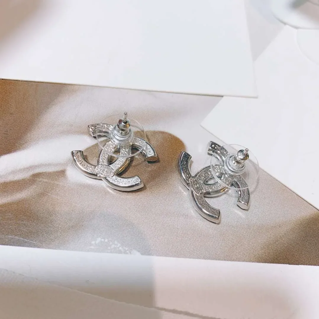 Chanel Rhinestone Double C Earrings Silver Chanel Rhinestone Double C Earrings Silver
