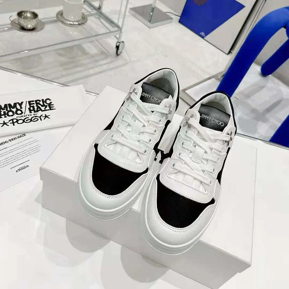 Jimmy Choo JC / Eric Haze Florent/M White Calf Leather and Black Canvas Trainers for Unisex