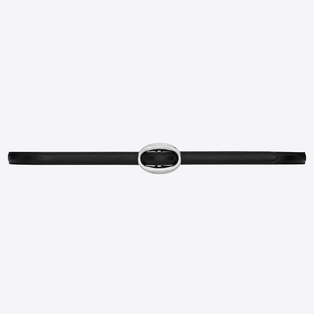 Saint Laurent YSL Oval Buckle Thin Belt in Smooth Leather for Women