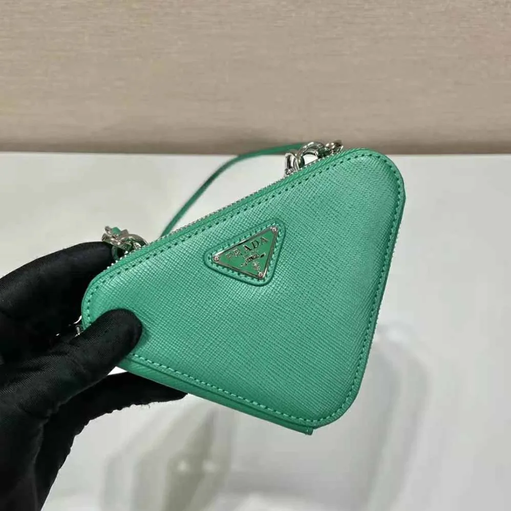 Prada Saffiano Leather Mini Pouch for Women in Green Prada Saffiano Leather Mini Pouch for Women in Green
