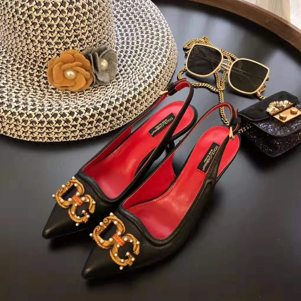 Dolce Gabbana D&G DG AMORE Slingbacks in Calfskin for Women in Black Dolce Gabbana D&G DG AMORE Slingbacks in Calfskin for Women in Black