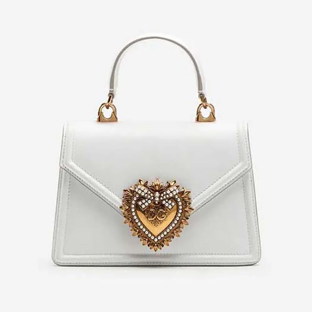 Dolce Gabbana D&G Small Smooth Calfskin Devotion Bag for Women in White Dolce Gabbana D&G Small Smooth Calfskin Devotion Bag for Women in White