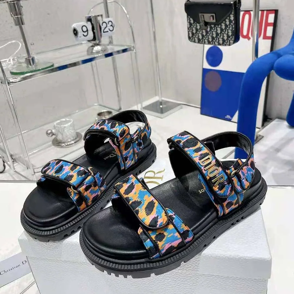 Dior Dioract Sandal Blue Multicolor Mizza Printed Silk for Women