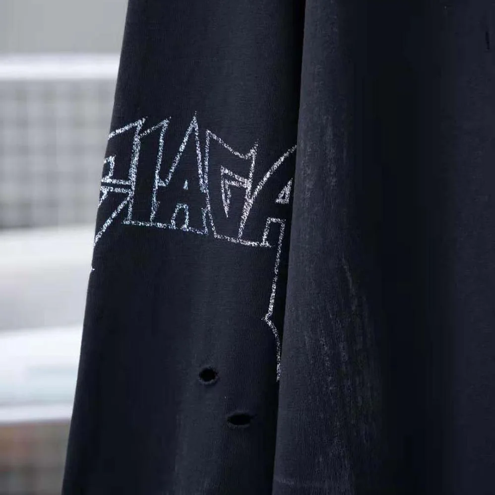 Balenciaga Paris Moon Upside Down Long Sleeve T-Shirt Oversized in Black Faded for Men Balenciaga Paris Moon Upside Down Long Sleeve T-Shirt Oversized in Black Faded for Men