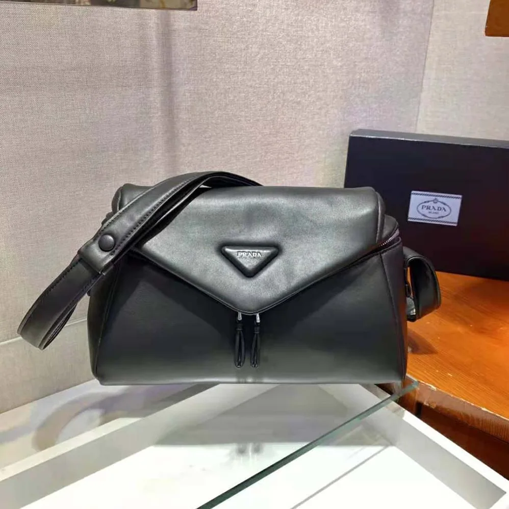 Prada Padded Nappa Leather Prada Signaux Bag for Women in Black Prada Padded Nappa Leather Prada Signaux Bag for Women in Black