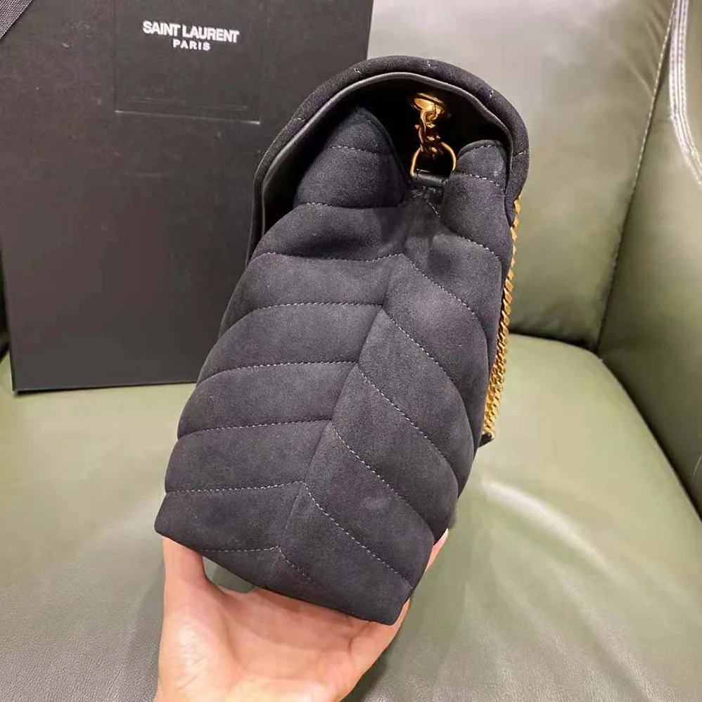 Saint Laurent YSL Loulou Medium Chain Bag in “Y”-Quilted Suede for Women in Black