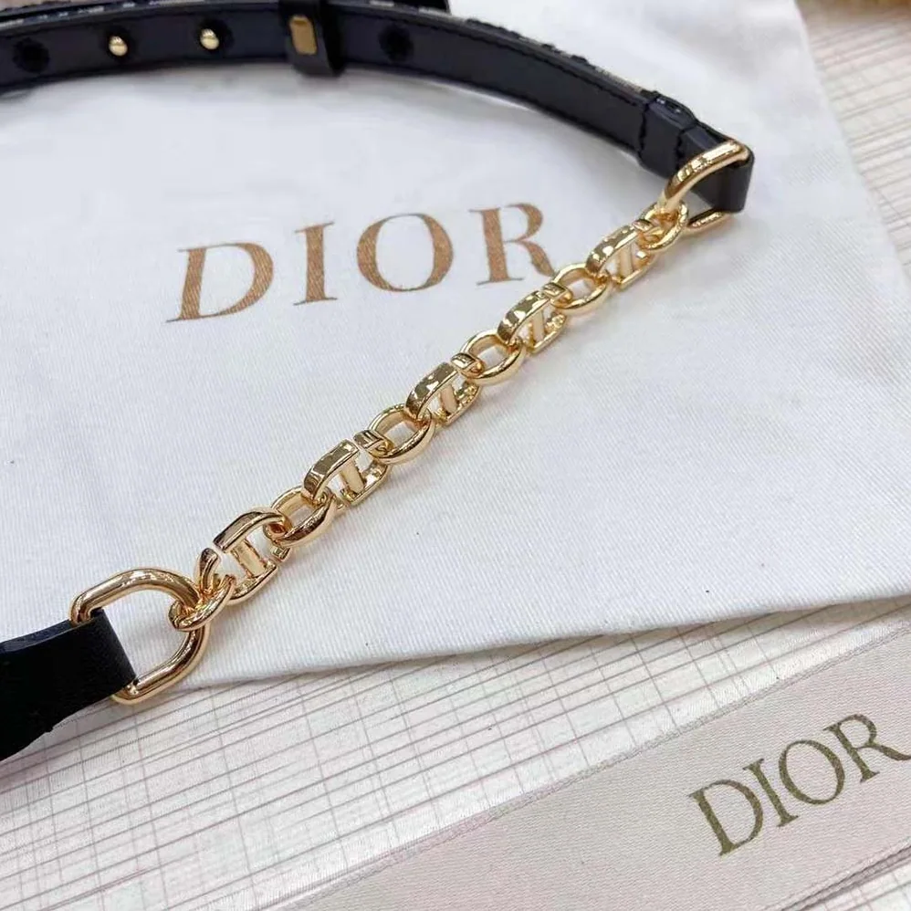 Dior Caro Belt Blue Dior Oblique Jacquard with Shiny Gold-Finish Metal 15 MM for Women