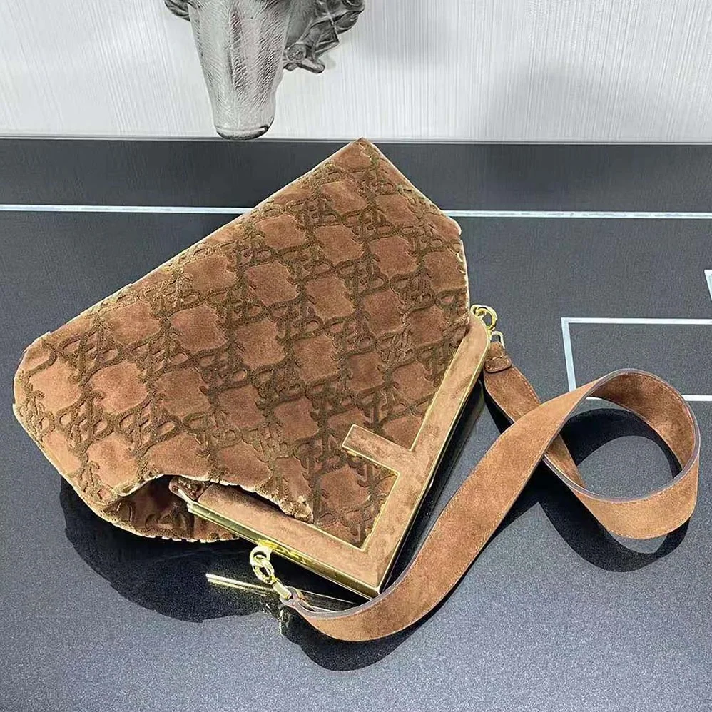 Fendi First Medium Red Suede Bag for Women in Brown