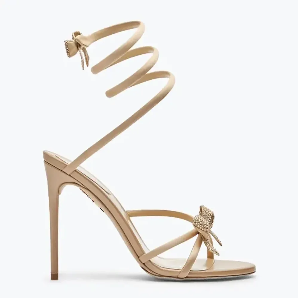 Rene Caovilla Cleo Nude Sandal with Bows 105 for Women Rene Caovilla Cleo Nude Sandal with Bows 105 for Women