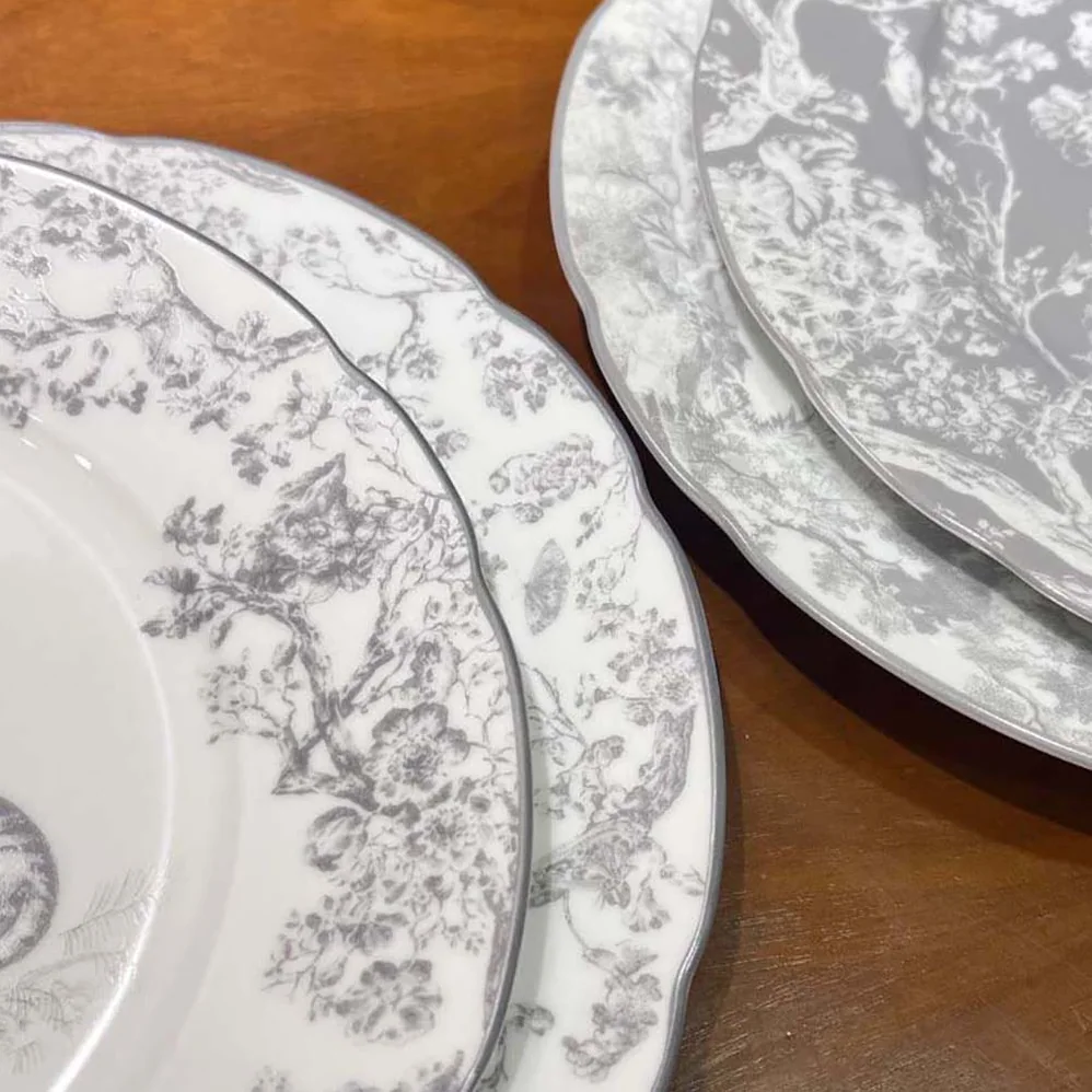Dior Dessert Plate Gray Toile de Jouy Tiger for Unisex