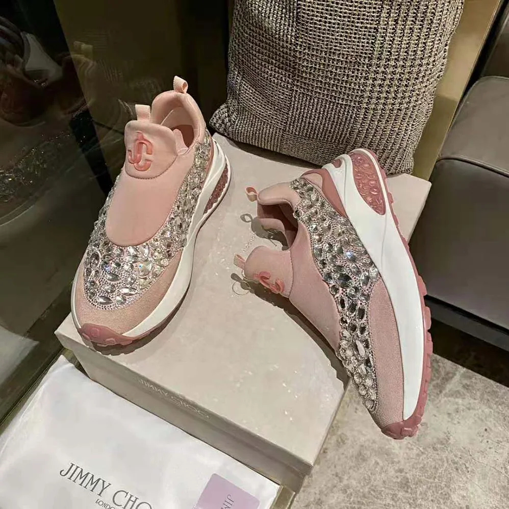 Jimmy Choo Memphis/F Ballet Pink Mix Neoprene and Leather Low Top Trainers for Women