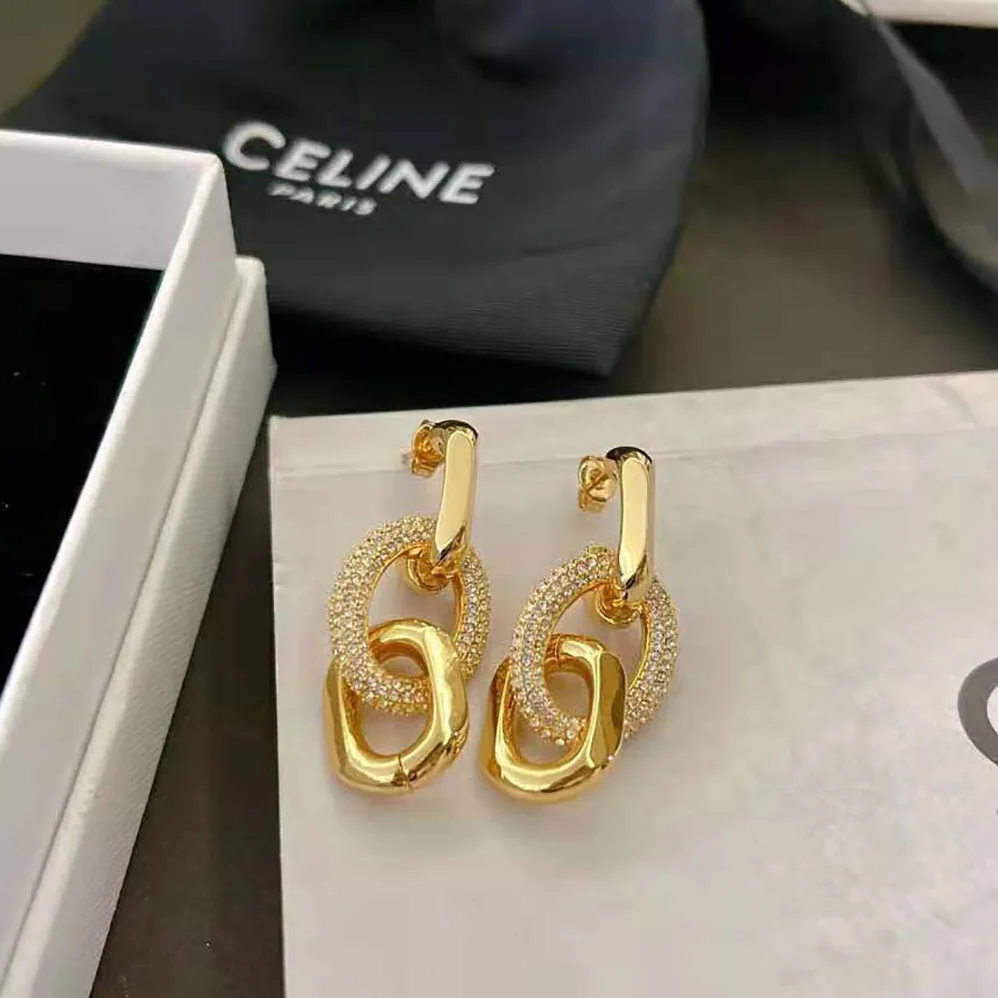 Celine Le Soir Chain Earrings in Brass with Gold Finish and Crystals for Women Celine Le Soir Chain Earrings in Brass with Gold Finish and Crystals for Women