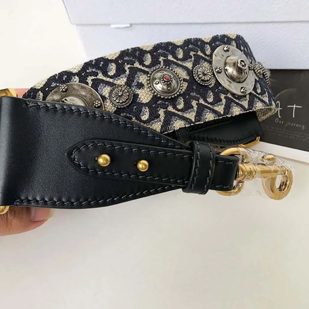 Dior Shoulder Strap with Ring Blue Dior Oblique Embroidery for Women