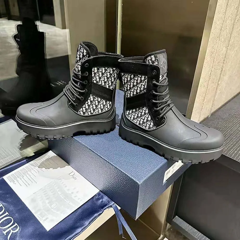 Dior Garden Lace-up Boot Beige and Black Dior Oblique Jacquard and Black Rubber for Men