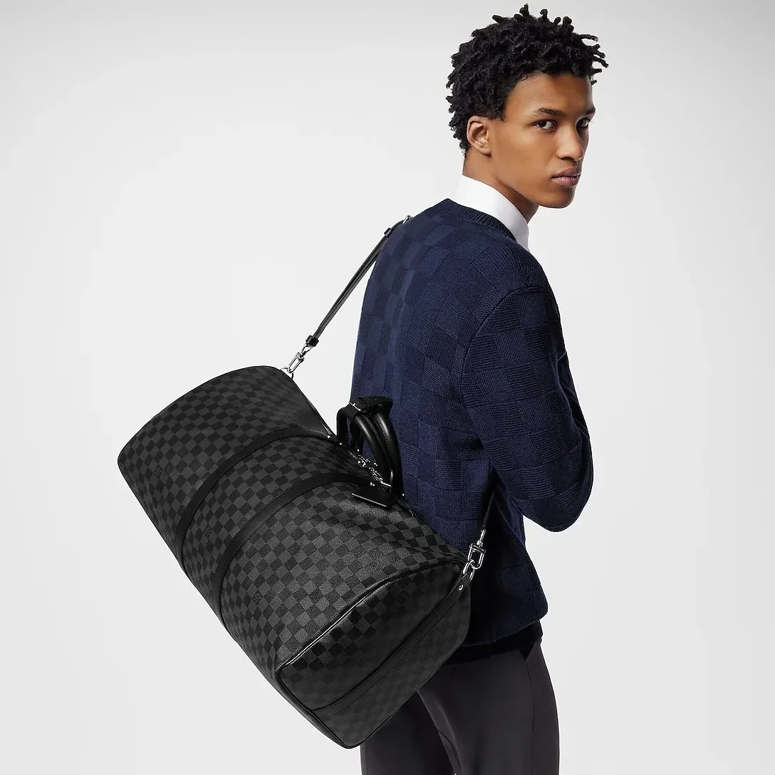 Louis Vuitton Keepall Bandouliere 55 Travel Bag / Black Damier Graphite Silver Hardware