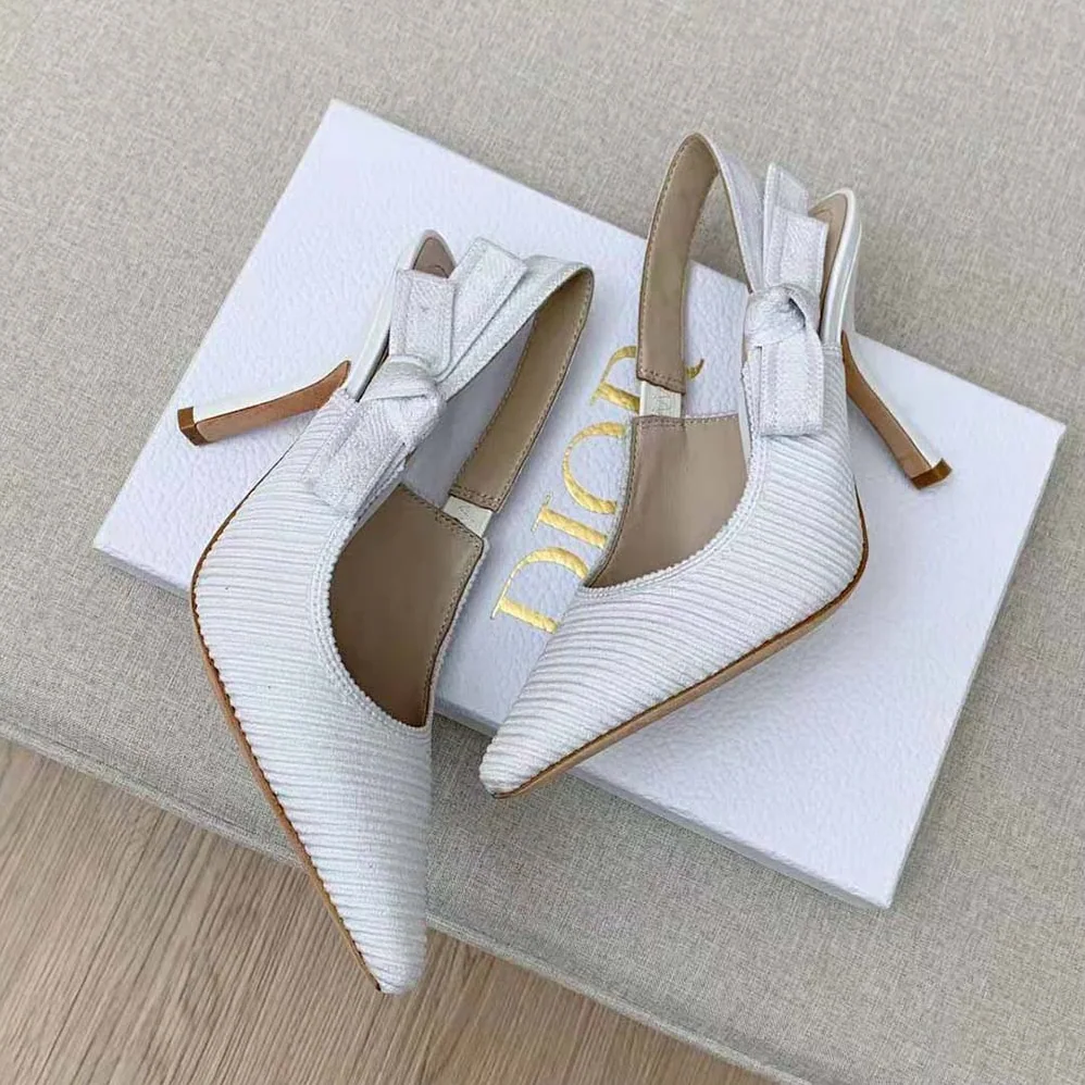 Dior J Adior Slingback Pump White Cotton Embroidery for Women Dior J Adior Slingback Pump White Cotton Embroidery for Women
