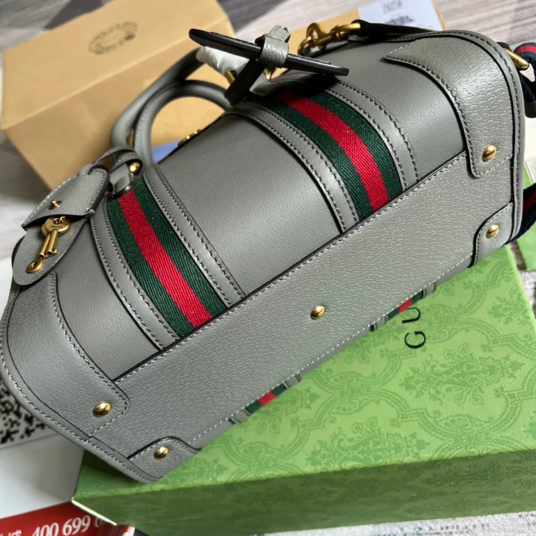 Small Bauletto Top Handle Bag With Double G Brown in Grey / Small Bauletto Top Handle Bag With Double G Brown in Grey /