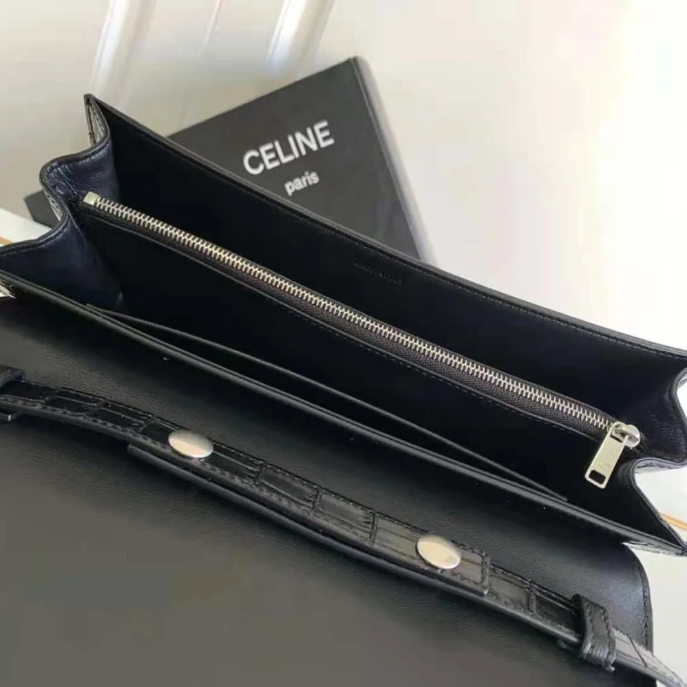 Celine Trapeze Triomphe Bag in Shiny Calfskin for Women in Black Celine Trapeze Triomphe Bag in Shiny Calfskin for Women in Black