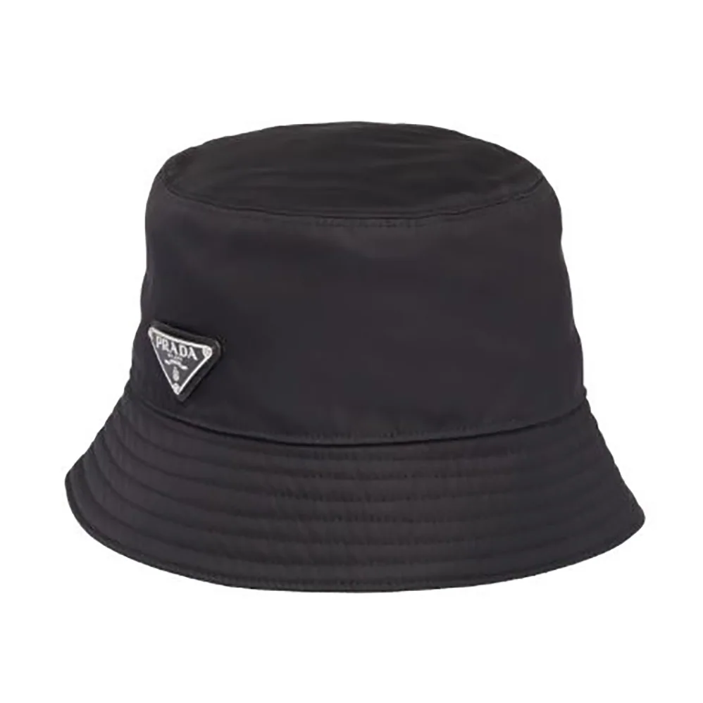 Prada Nylon Bucket Hat Decorated with the Triangle Logo for Women in Black Prada Nylon Bucket Hat Decorated with the Triangle Logo for Women in Black