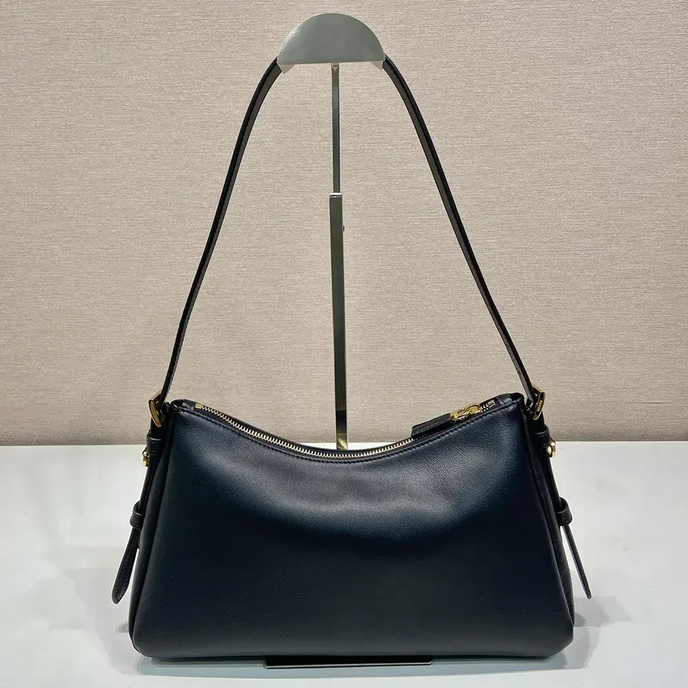 Prada Aimée Medium Leather Shoulder Bag for Women in Black