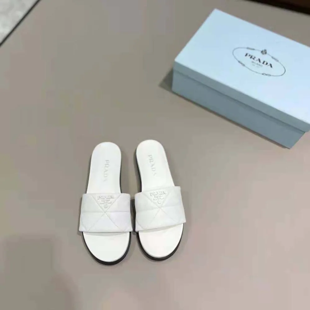 Prada Nappa Leather Slides in 20mm Heel for Women in White
