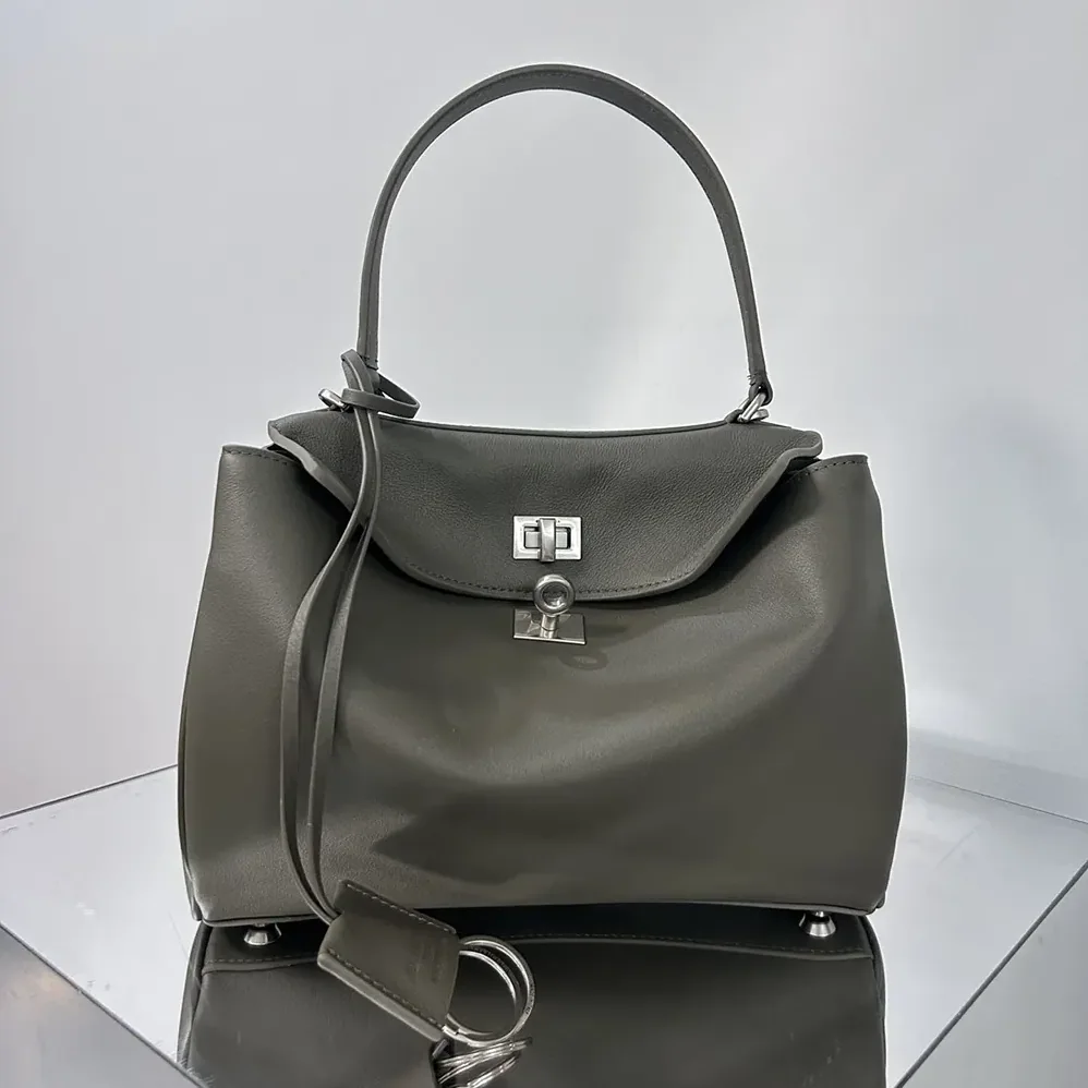 Balenciaga Rodeo Handbag Small In Khaki Smooth Calfskin Aged for Women in Silver Hardware