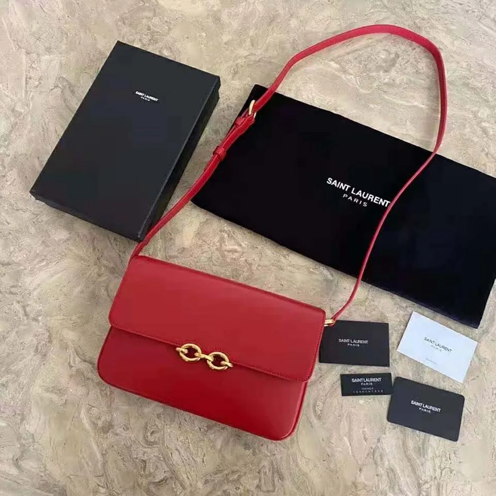 Saint Laurent YSL LE Maillon Satchel in Smooth Leather for Women in Red