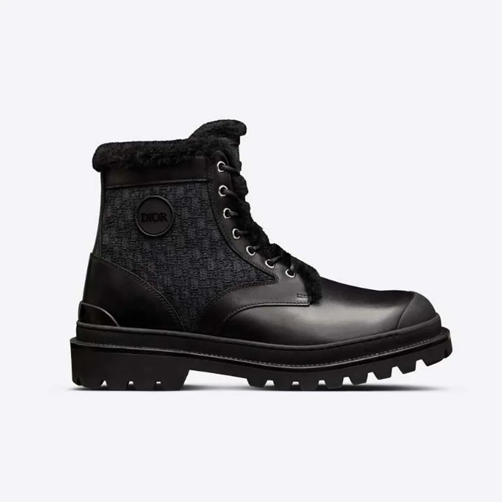 Dior Explorer Ankle Boot Black Smooth Calfskin and Dior Oblique Jacquard for Men