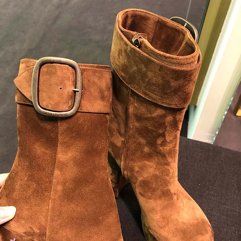 Saint Laurent YSL Shoes Billy Platform Bootie in Suede 14cm Heel for Women in Brown Saint Laurent YSL Shoes Billy Platform Bootie in Suede 14cm Heel for Women in Brown