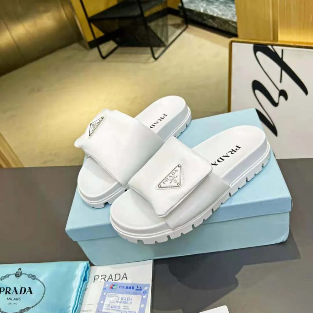 Prada Soft Padded Nappa Leather Slides for Women in White