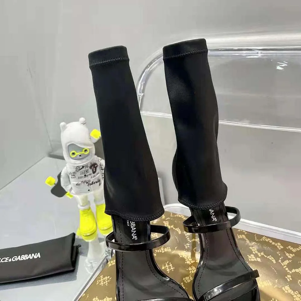 Dolce Gabbana D&G Polished Calfskin and Spandex Fabric Sandals for Women