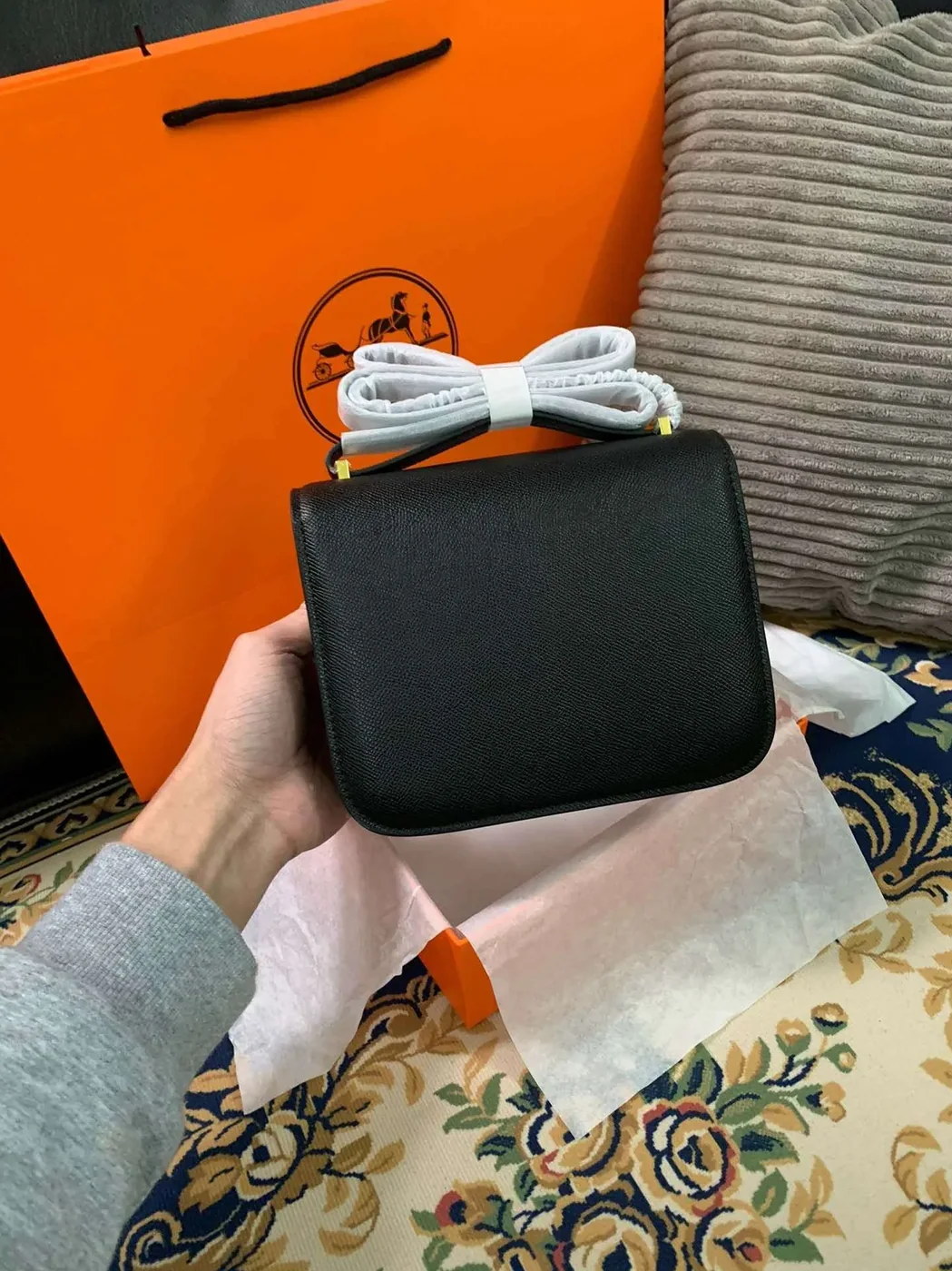 Hermes Constance Black in Brown/Khaki Green/White /