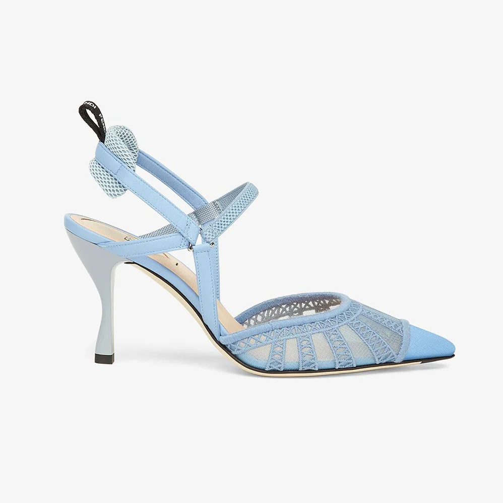 Fendi Colibri Lite Light Blue Micromesh High for Women in heeled Slingbacks Fendi Colibri Lite Light Blue Micromesh High for Women in heeled Slingbacks
