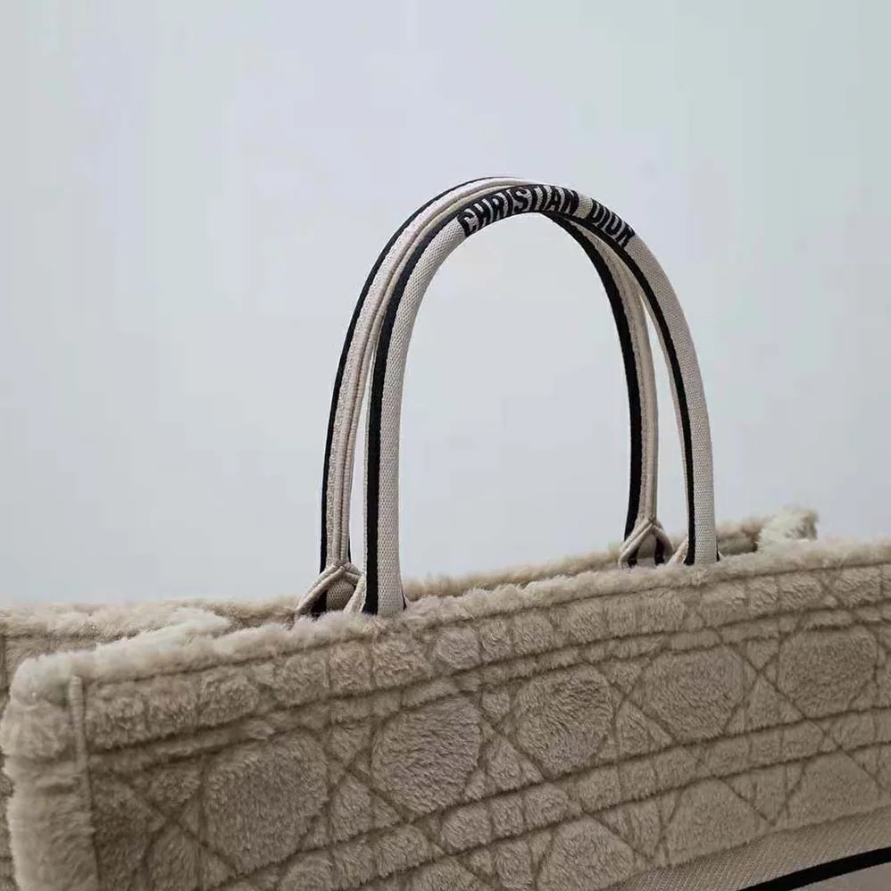 Dior Large Dior Book Tote Beige Cannage Shearling for Women