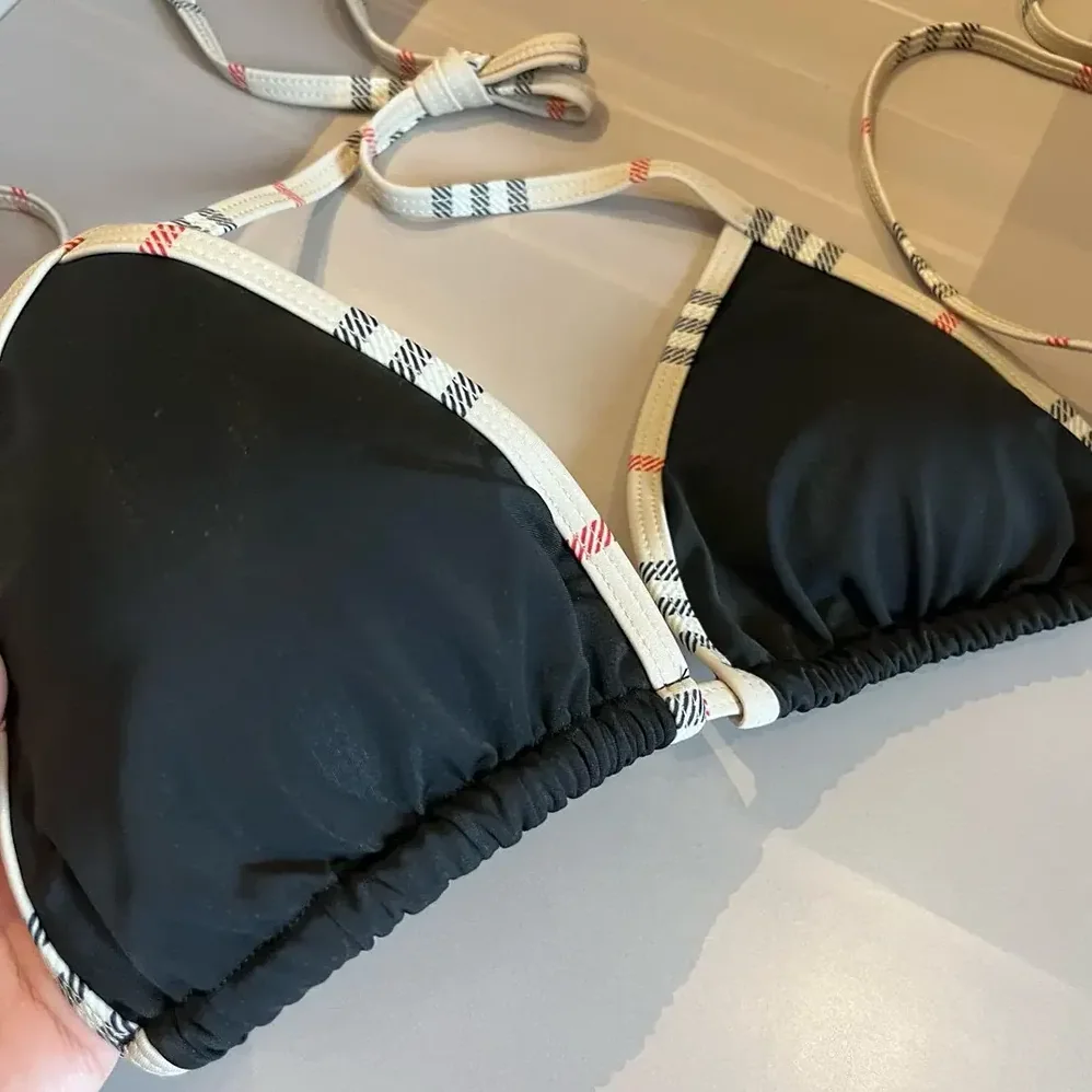 Burberry Check Trim Triangle Bikini for Women in Black Burberry Check Trim Triangle Bikini for Women in Black